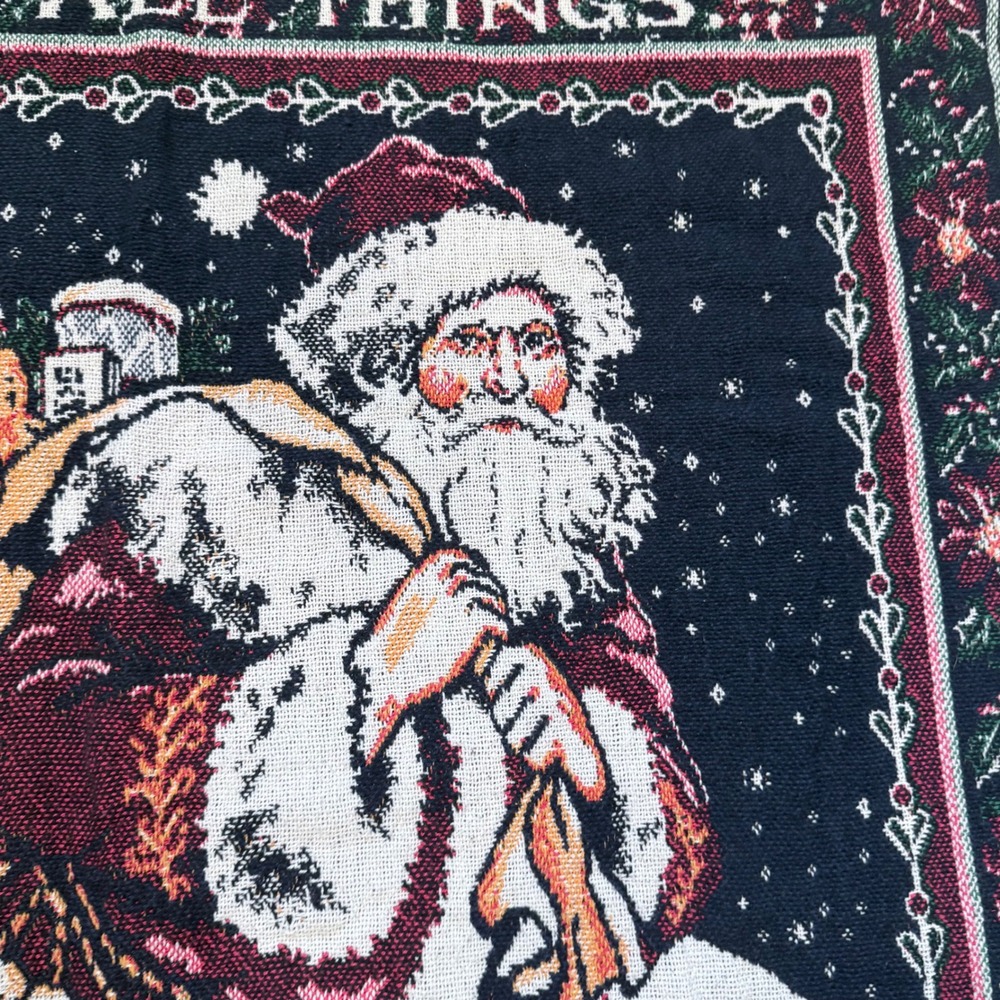 Betty Whitaker Vintage Christmas Santa Woven Tapestry Throw Blanket 45x64 - Picture 3 of 5